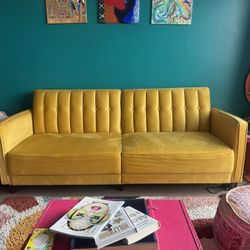 ✨Mustard Yellow Velvet Sofa / Futon Convertible Sleeper -$300 