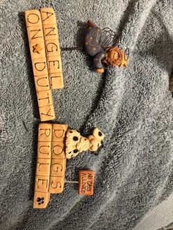 Angel on Duty & Dogs Rule Resin Sign Figurines Set
