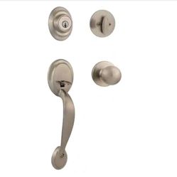 Kwikset Dakota Satin Nickel Single Cylinder Door Handleset with Polo Door Knob Featuring SmartKey Security