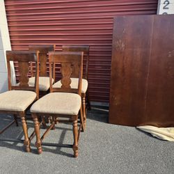 Wooden high table and four chairs