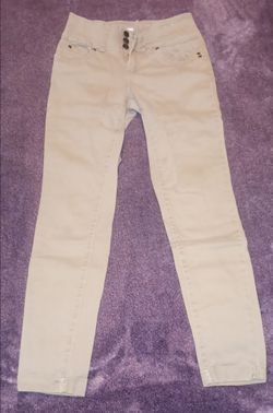 Beige High-Waist Skinny Jeans