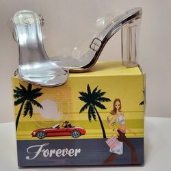 Ankle Strap Sandals by Forever, Chunky Heel - Sandalias Transparente  Sz 6.5 New/Box