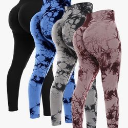 NORMOV 4 Piece Butt Lifting Workout Leggings for Women, Seamless Gym Scrunch Booty Lifting Sets