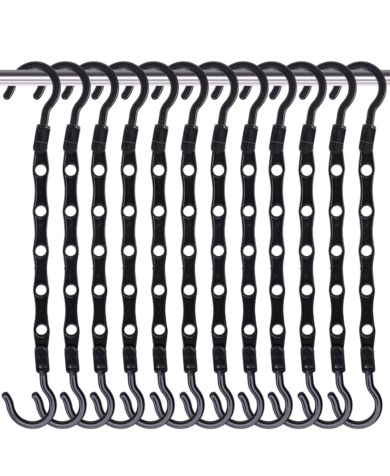 EUC 24 pc Black Space-Saving Hangers, magic hangers, closet organizers- 5 holes