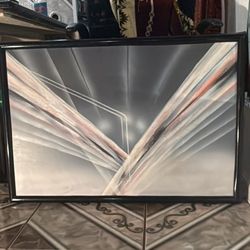 Abstract painting of geometric lines by Cantrell. "26x38"