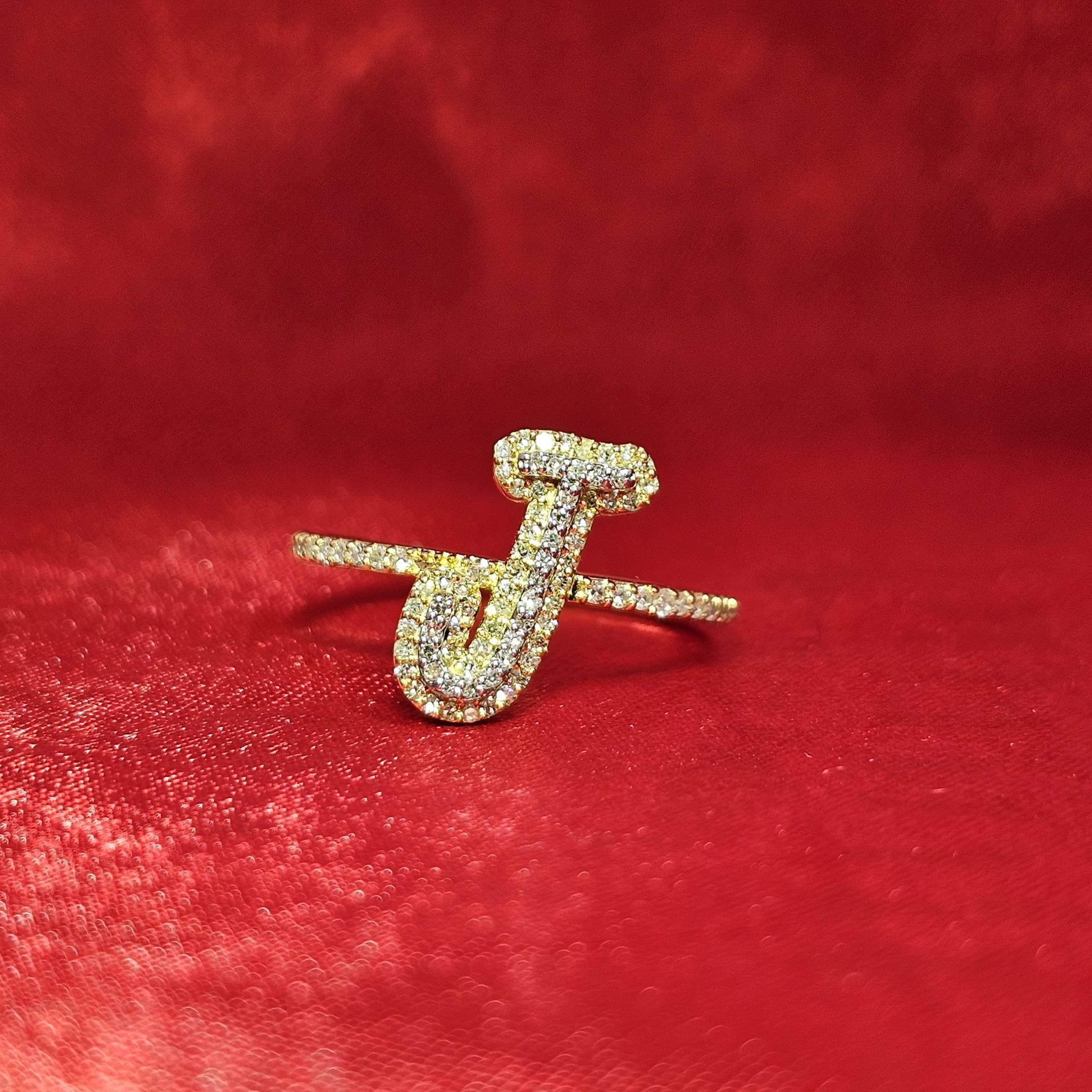 14k Yellow Gold Diamond Initial Ring 0.27 ctw