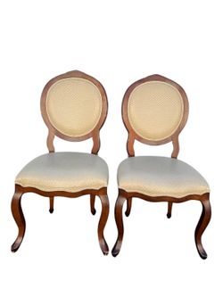 NY: Set of Two Vintage Balloon Back Accent Chairs with Custom Woven Vinyl Upholstery