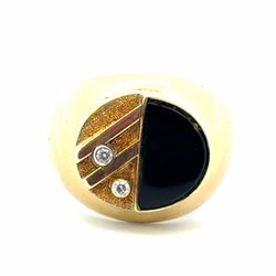 Men’s 18k Yellow Gold Onyx and Diamond Ring Size 9 GP3125719