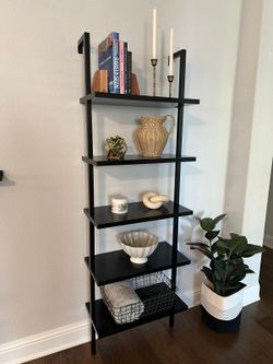 5 shelf black ladder bookcase