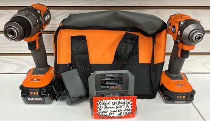 Ridgid 18V Brushless 1/2” Hammer Drill & 1/4” Impact Combo Kit W/ 4AH Battery, 2AH Batt.& Charger New