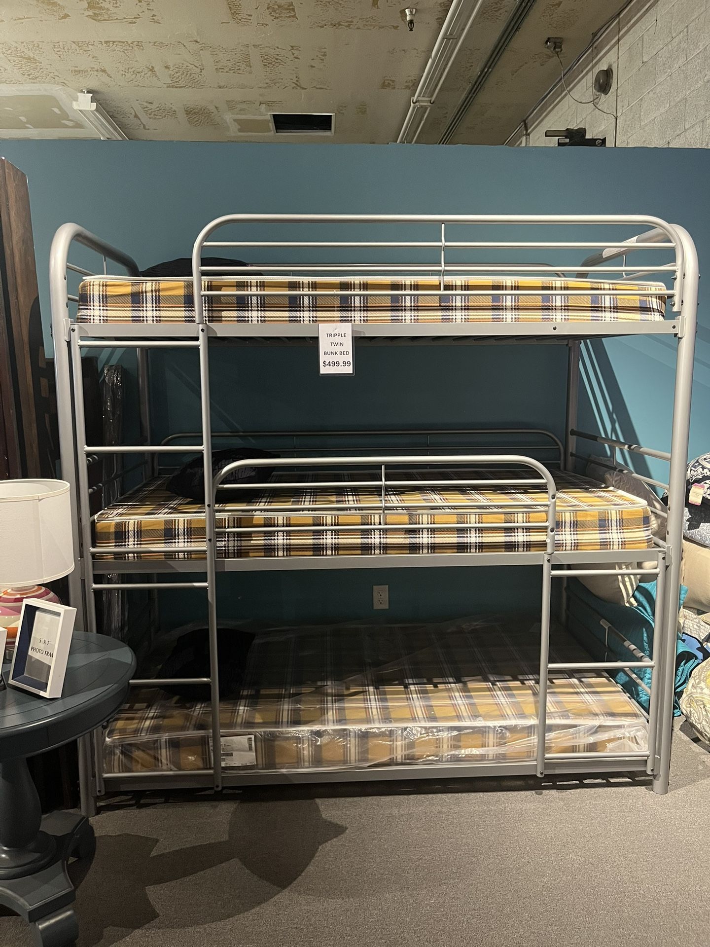 Grey Metal Triple Bunk Bed