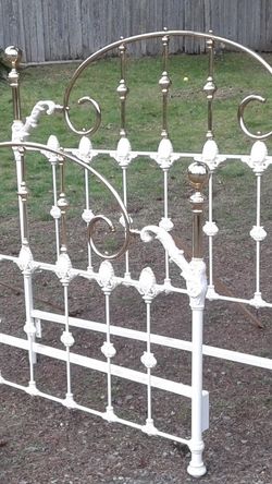 Vintage Off White Cast Iron Bed