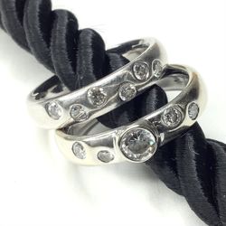 14K White Gold Bezel Set Diamond Wedding Ring Set Size 6.5 