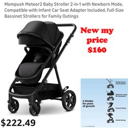 New in box Mompush Meteor2 Baby Stroller 2-in-1 with Newborn Mode, Compatible with Infant Car Seat Adapter Included, Full-Size Bassinet Strollers for 