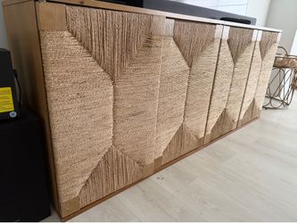 Mid-Century Modern Woven Rattan TV Stand / Media Console