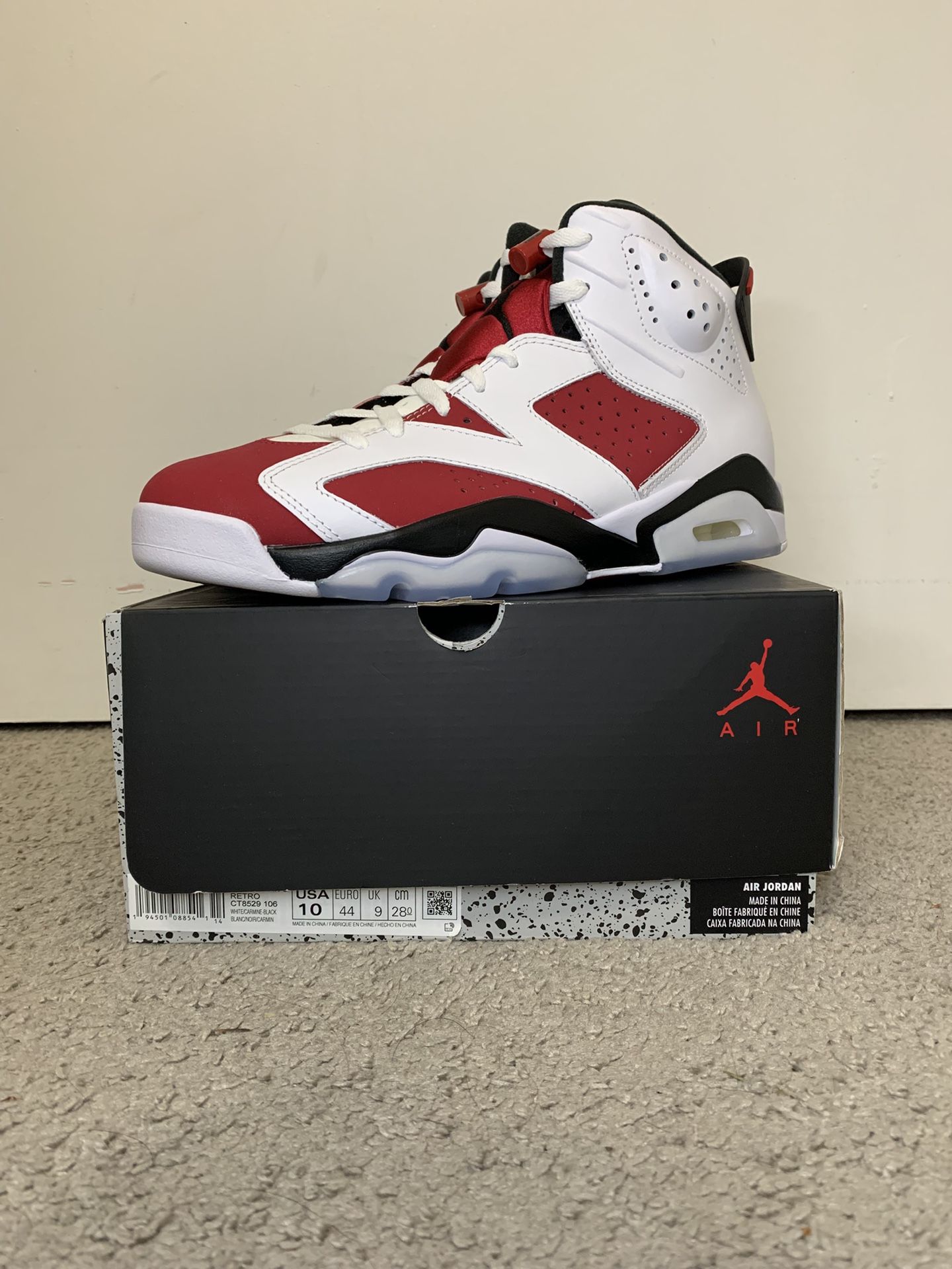 DS JORDAN 6 CARMINE SIZE 9, 10, & 12