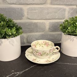 Haviland & Co. Limoges Porcelain Pink Flower Teacup & Saucer - Tea Party - Collectors - Vintage - Simi Valley
