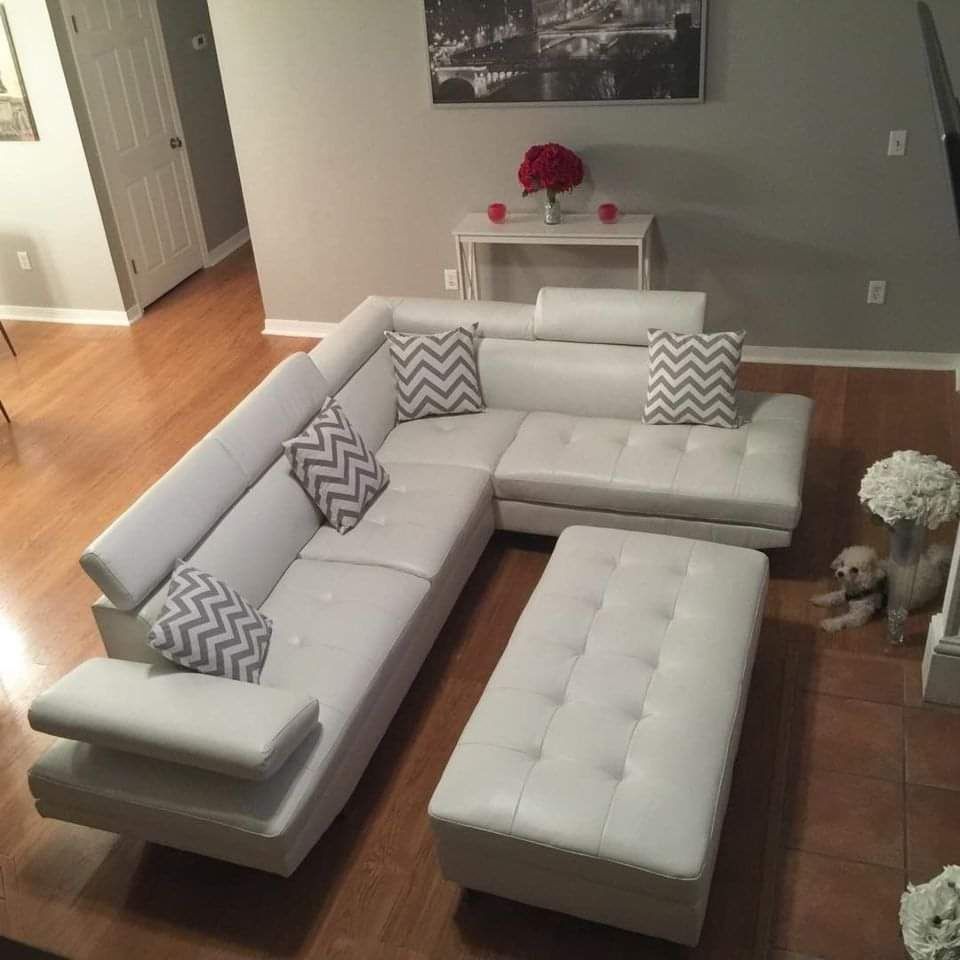 COMFY NEW IBIZA WHITE SECTIONAL SOFA AND OTTOMAN SET ON SALE ONLY $1099. FINANCING AVAILABLE