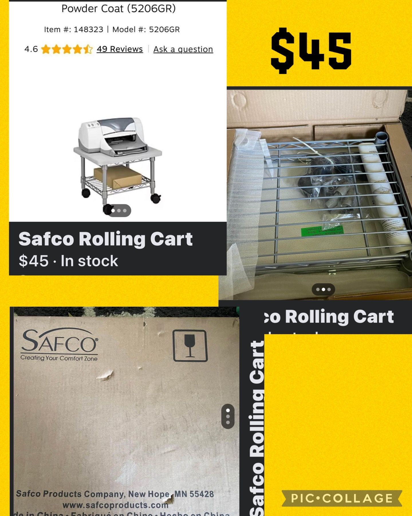 Safco Rolling Cart New In Box