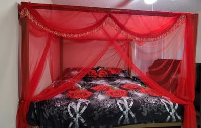 I am selling a California King bed with mattress and canopy.