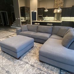 Gray Thomasville 3-Piece Sectional Sofa w/ Oversize Ottoman