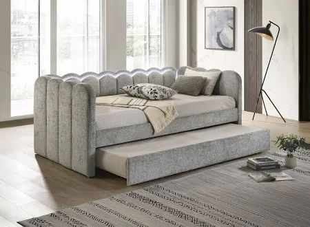 Brand new light gray LED twin daybed with twin trundle (83.9"X41.5"X31.6"H)