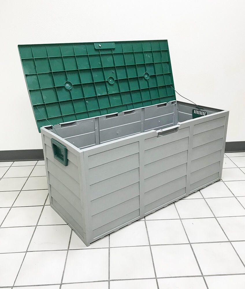 New $45 each Plastic Storage Box 70 Gallon Outdoor Durable Plastic Shed Waterproof 44”x19”x21”