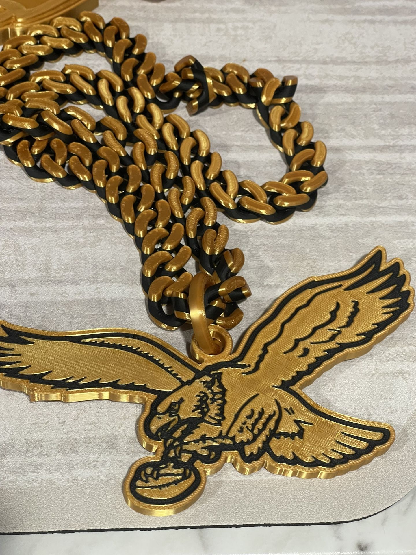 Eagles Gold And Black 3d Printed Cuban Chain
