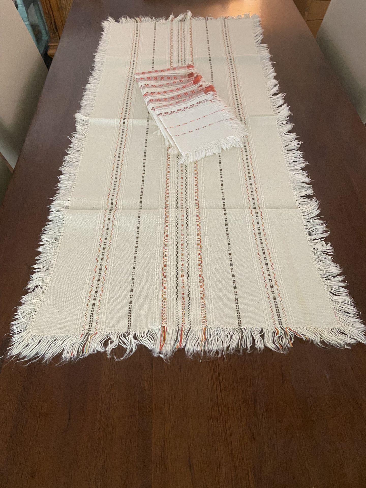 Polish Vintage Stitched Table Runner And 6 Napkins