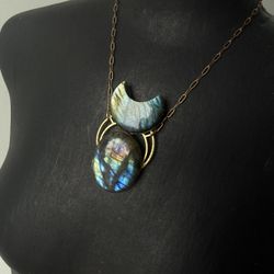 Labradorite Moon Statement Pendant Necklace Witchy Style Jewelry 