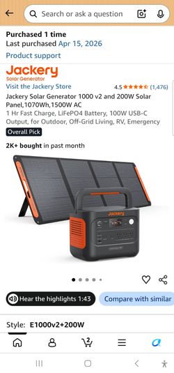 Jackery Solar Generator 1000 V2 And 200 W Solar Panel.