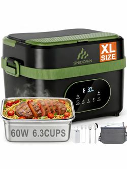 Fiambrera eléctrica inalámbrica, fiambrera calentada 60W con capacidad de 6,3 tazas 60W Heating, XL 6.3-Cup Stainless Steel Container, Adjustable Time