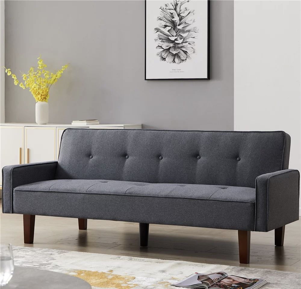 New in box Fabric Sofa Sleeper Bed with Armrest, Convertible Futon-dark grey