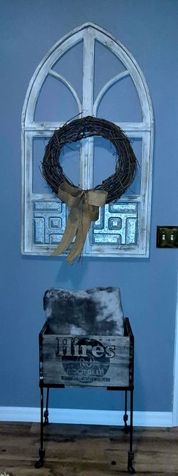 Rustic white arched window frame