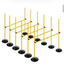 Adjustable Height Agility Hurdle Set Multi-Function Soccer Training Pole Set Coaching Sticks with Rubber Base