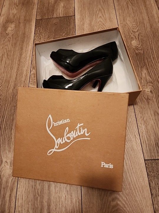 Christian Louboutin Bianca 120 Patent Calf Heels Shoes Black Size 38 ( 7.5 )