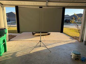 Accolade Duet portable projector screen with stand.