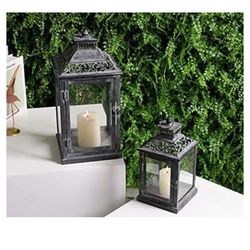 Antique Grey Brush Decorative Lanterns - Set of 2