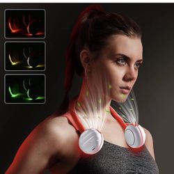 Hands-free Neck Fan with lights, 3 Wind Speeds, 4 Lights Modes, Rechargeable USB