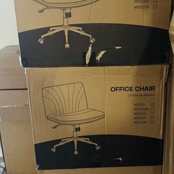Armless-Office Desk Chair with Wheels: PU Leather Cross Legged Wide Chair,Comfortable Adjustable Swivel Computer Task Chairs for Home,Office,Make Up,S