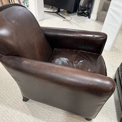 Crate & Barrel Leather Chair And Ottoman