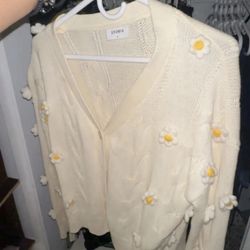 Storia White Knit Cropped Cardigan Small