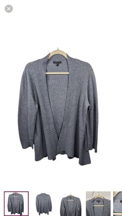 Eileen Fisher Sweater Womens L Blue Wool Blend Knit Cardigan Open Long Sleeve
