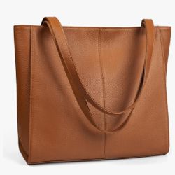 Leather Tote Bag with Laptop Compartment 