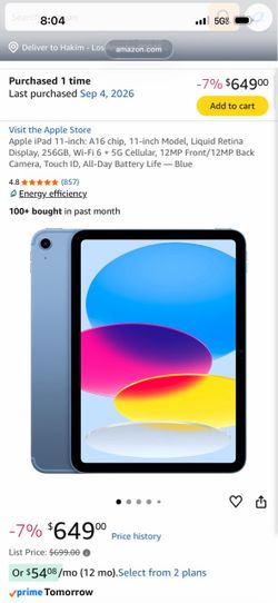 Ipad 11 in 256gb wifi and cellular unlocked