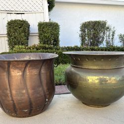  Vintage brass jardinière Signed Made in Italy Large Metal Planter Pot Cachepot Plants Vessel Copper Style 