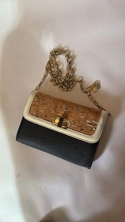 Carol Brodie Accessorize Your Life Cork and Black Crossbody Bag with Gold Chain Strap