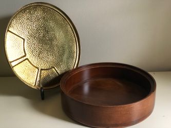 Ellementry Wood Brass Collection  Hand-Hammered Brass & Solid Mango Wood Roti  Box