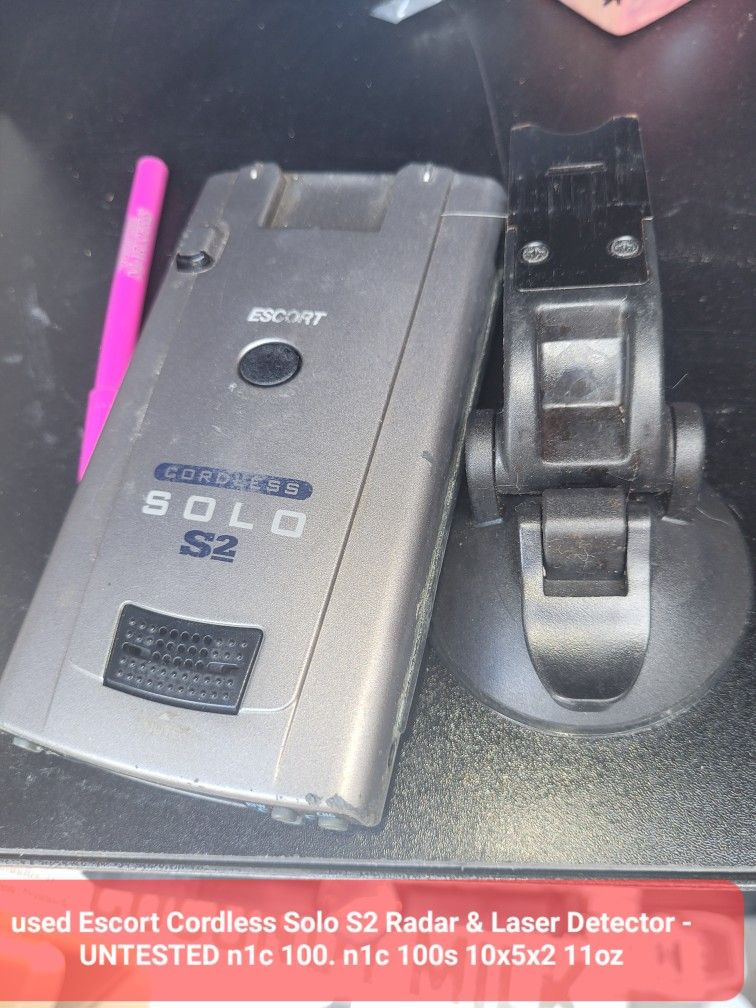 used Escort Cordless Solo S2 Radar & Laser Detector - UNTESTED n1c 100. n1c 100s 10x5x2 11oz