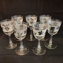 Vintage Libbey “Silver Leaf” Frosted Wine Stemware (Set Of 7)